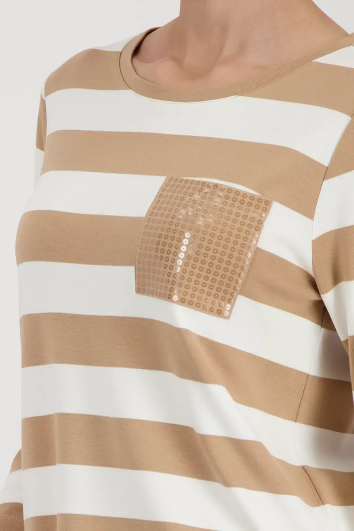 Monari Beige Sriped Sweatshirt