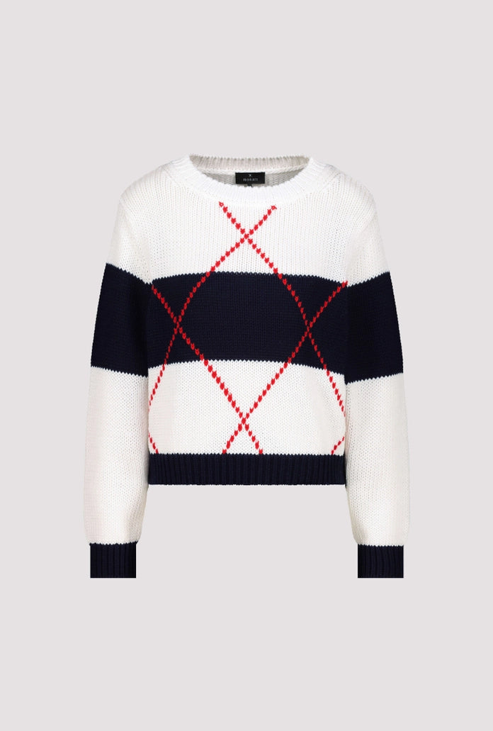 Monari Navy Block Striped Sweater & Inlay Pattern