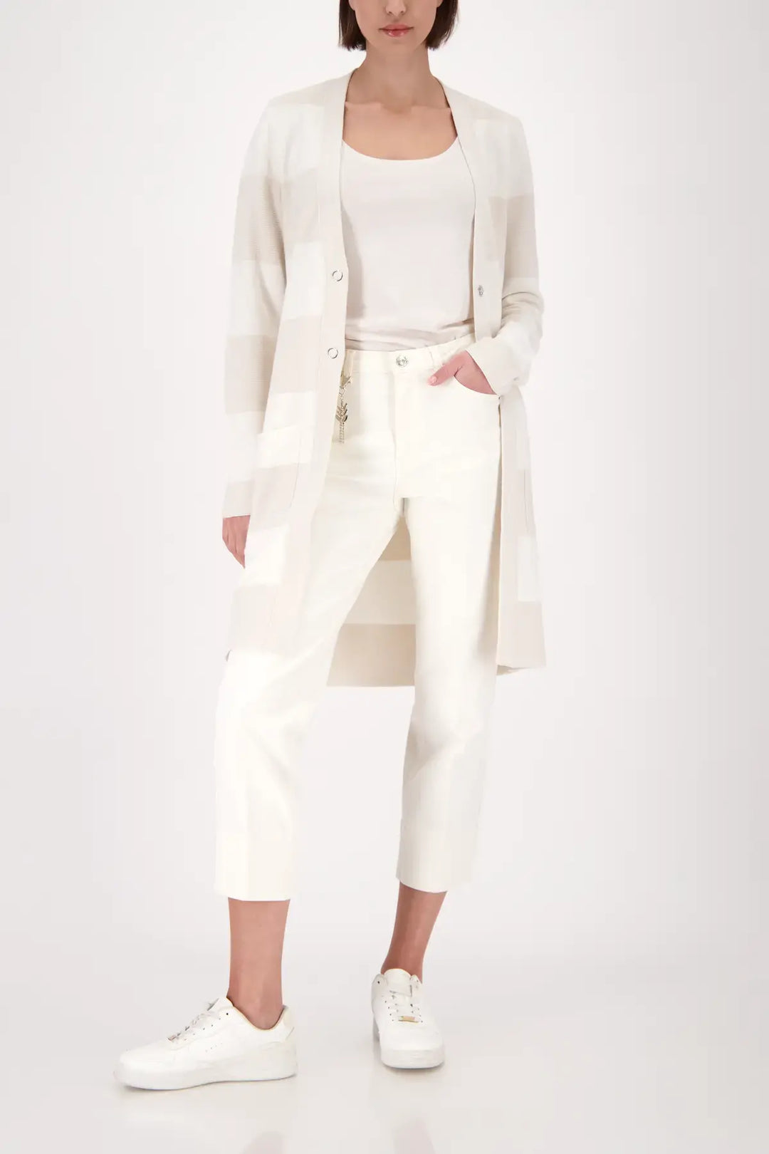 Monari Beige Block Striped Cardigan