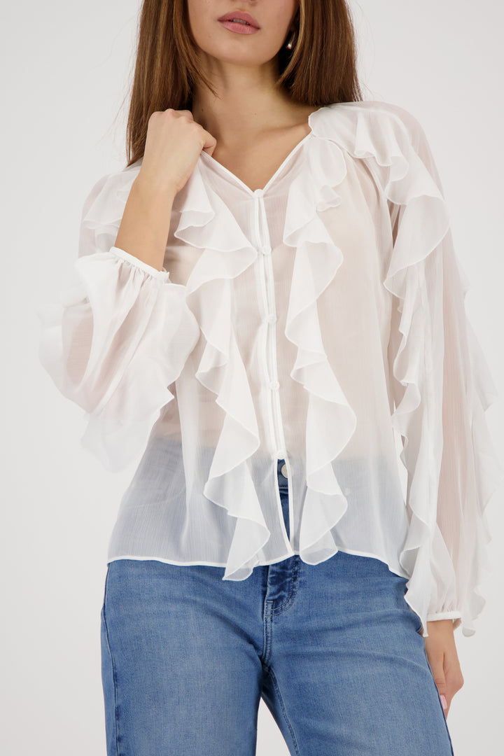 Monari White Georgette Ruffle Blouse