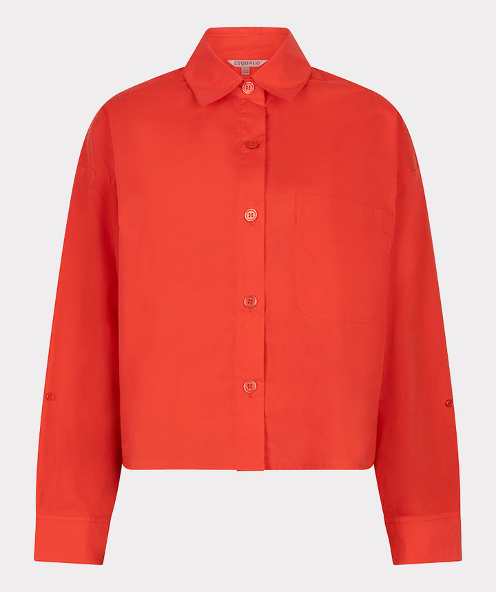 EsQualo Red Cropped & Folded Cuff Blouse