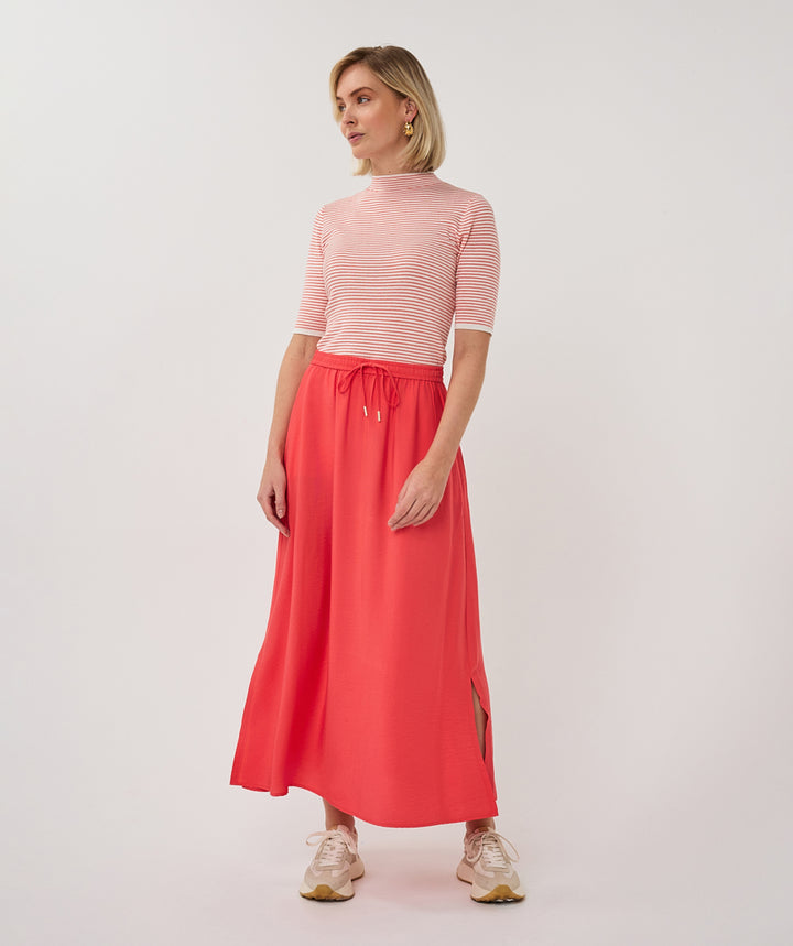 EsQualo Red Long Elastic Waist Skirt