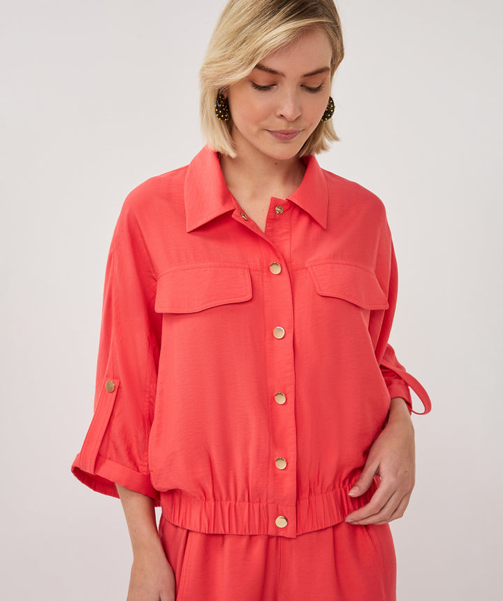 EsQualo Red Short Sleeve & Gold Button Detail Jacket