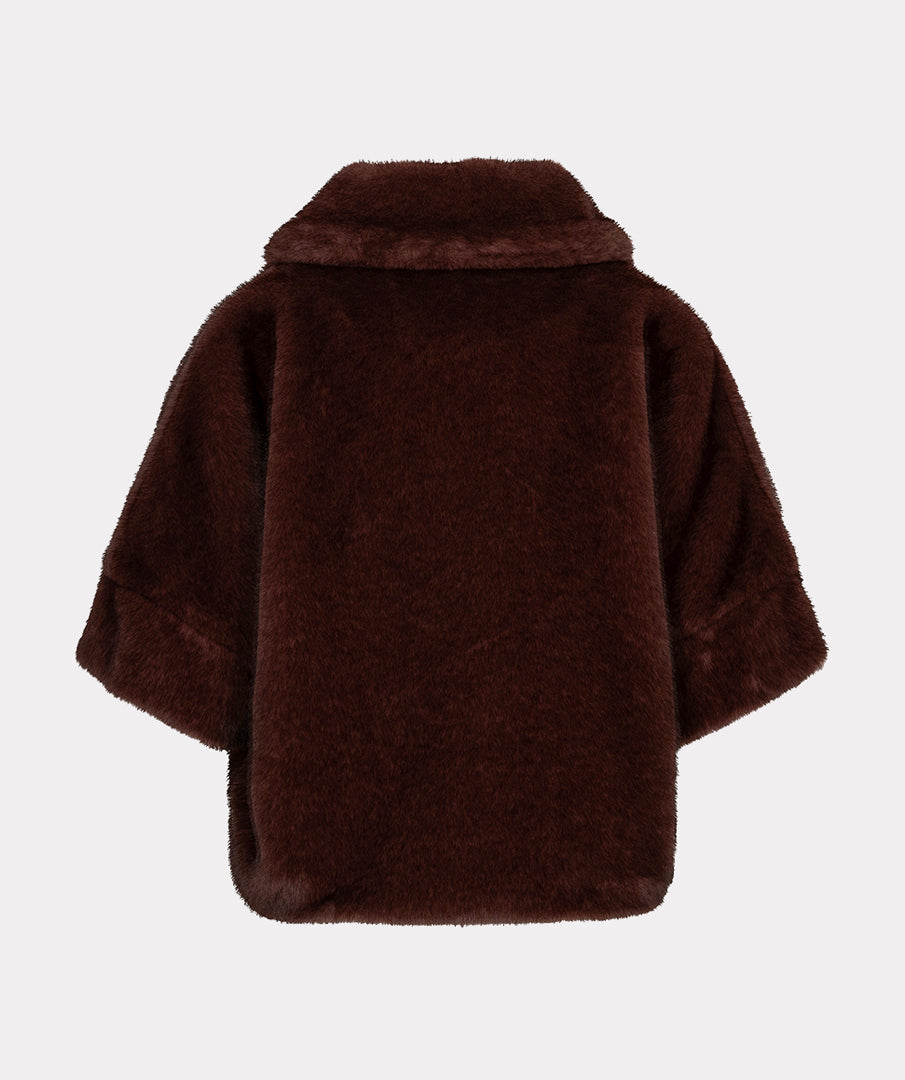 EsQualo Poncho Faux Fur Coat, Merlot