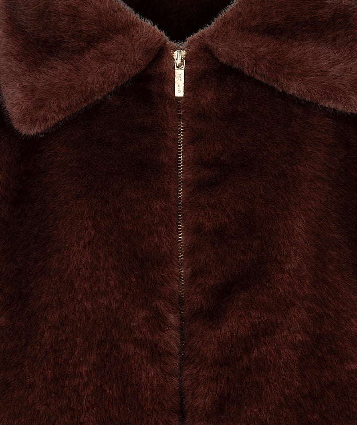 EsQualo Poncho Faux Fur Coat, Merlot