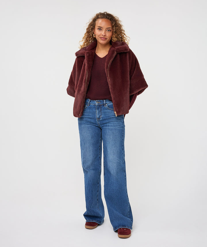 EsQualo Poncho Faux Fur Coat, Merlot