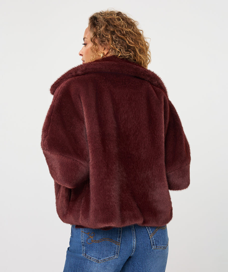 EsQualo Poncho Faux Fur Coat, Merlot