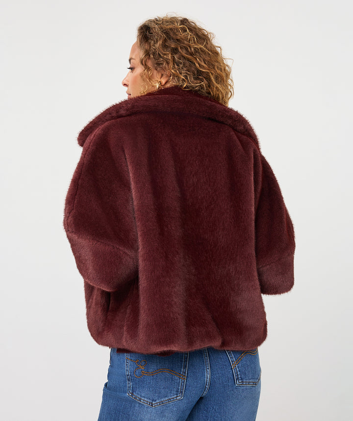 EsQualo Poncho Faux Fur Coat, Merlot