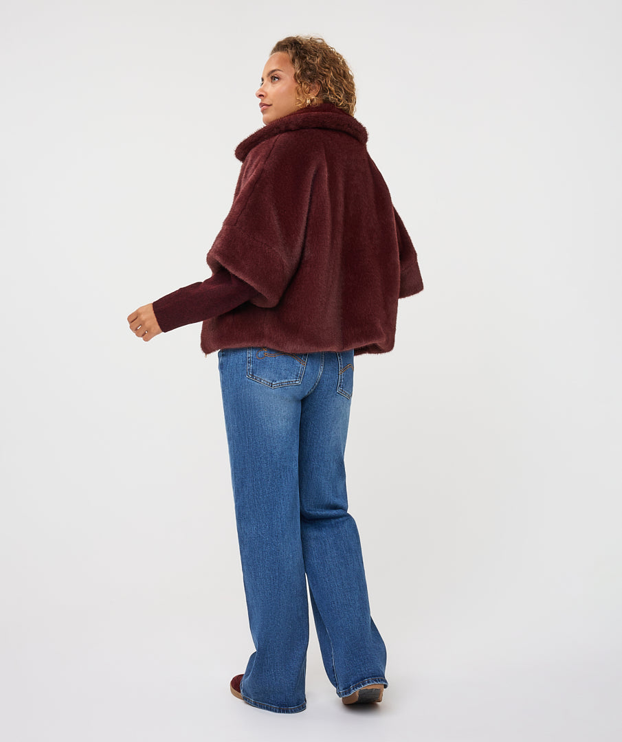 EsQualo Poncho Faux Fur Coat, Merlot