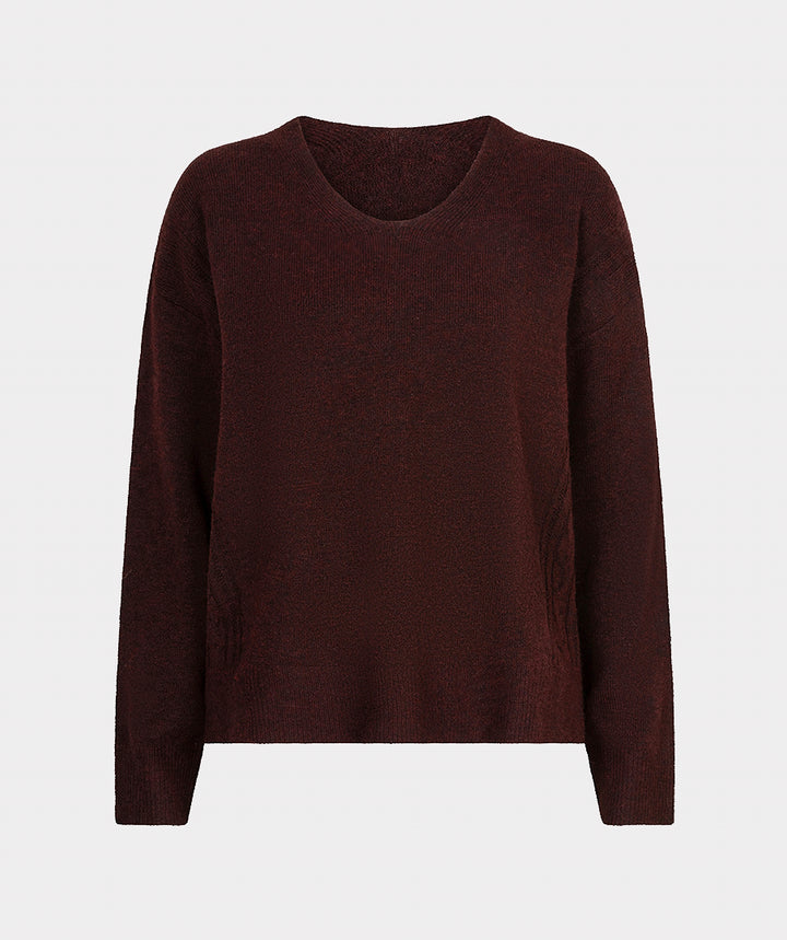 EsQualo Cable Knit V-Neck, Merlot