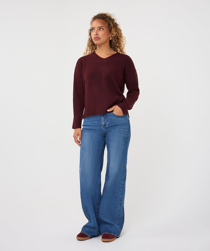 EsQualo Cable Knit V-Neck, Merlot