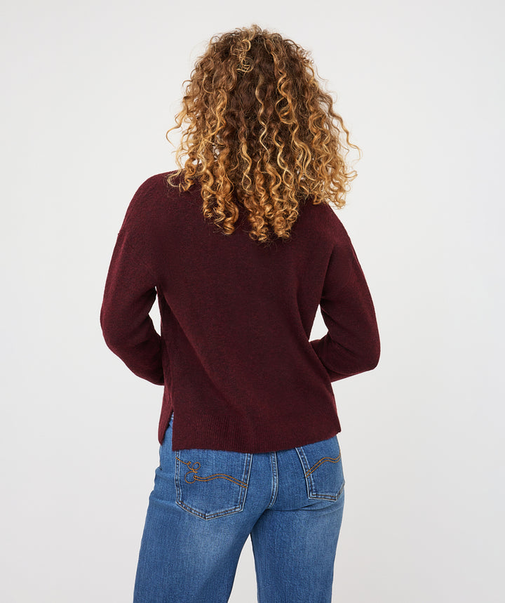 EsQualo Cable Knit V-Neck, Merlot