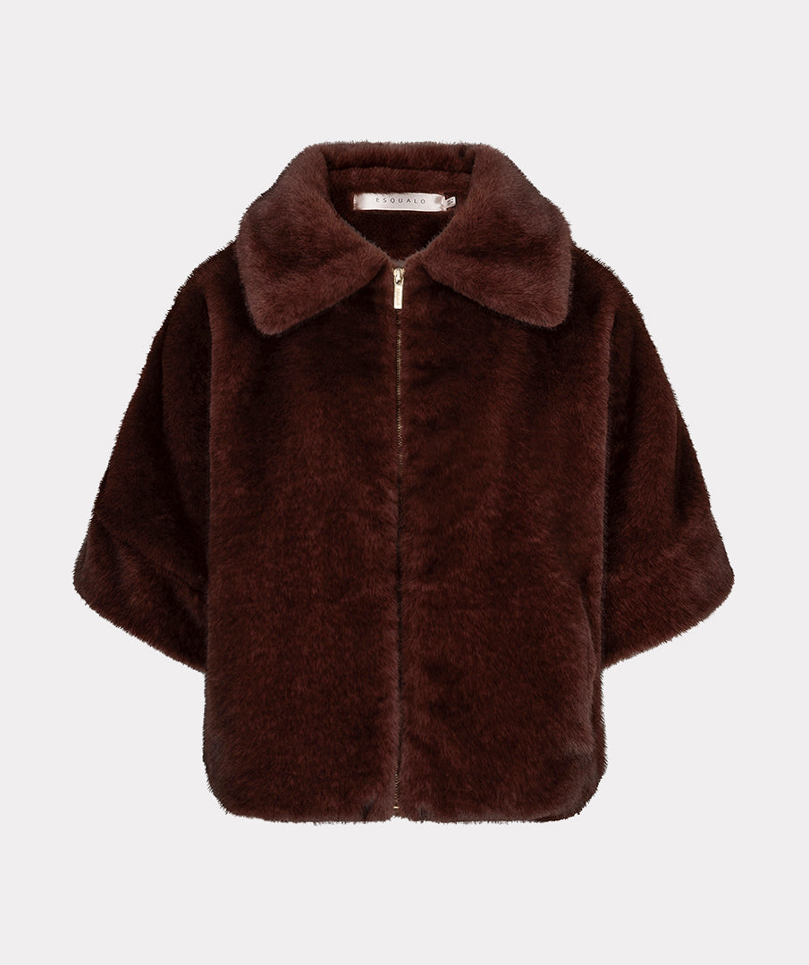EsQualo Poncho Faux Fur Coat, Merlot