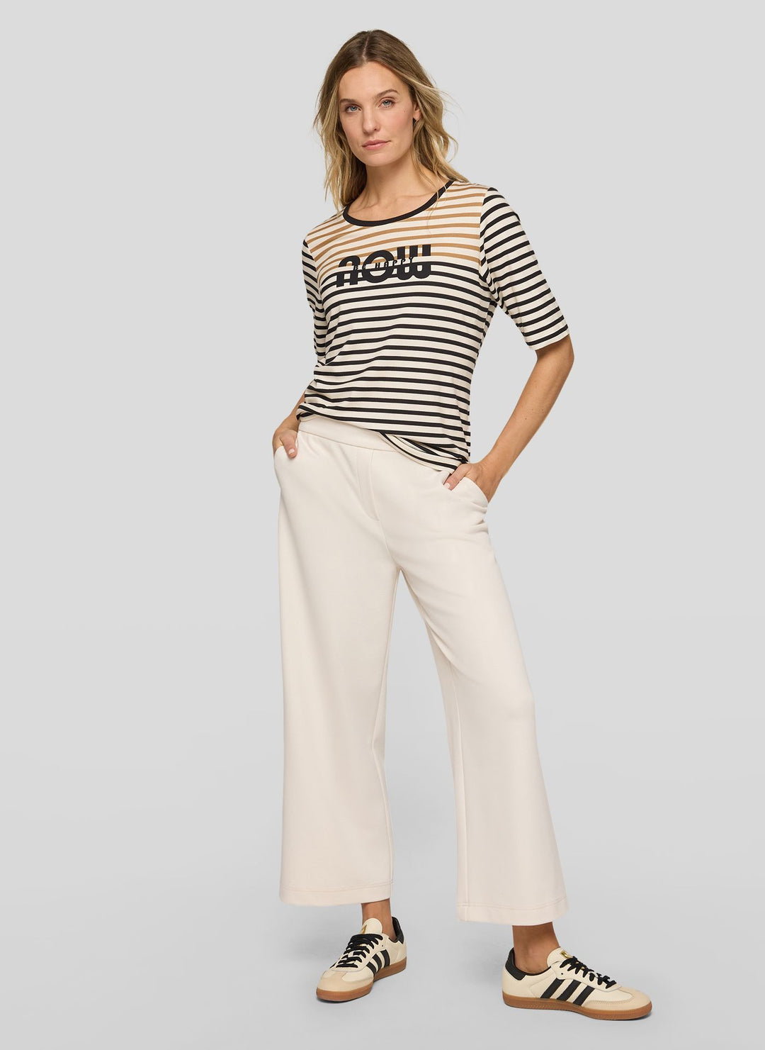 Rabe Striped 'Be Happy Now' Print Top