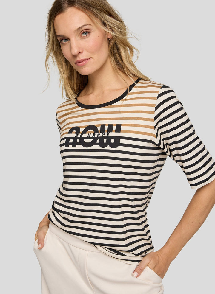 Rabe Striped 'Be Happy Now' Print Top