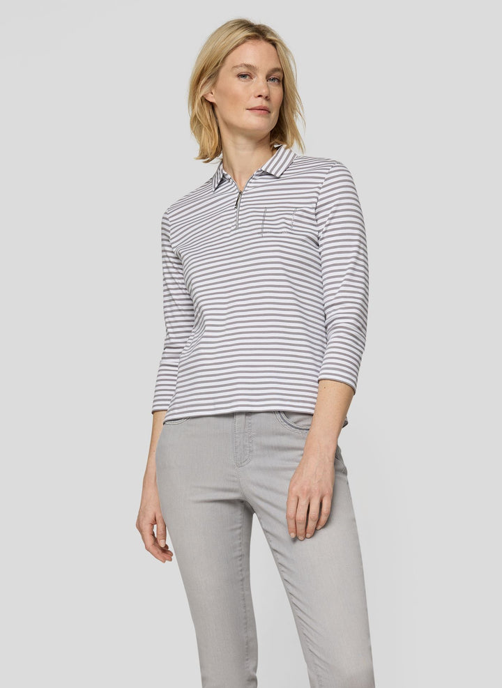 Rabe Grey Striped Polo Zipped Sweatshirt