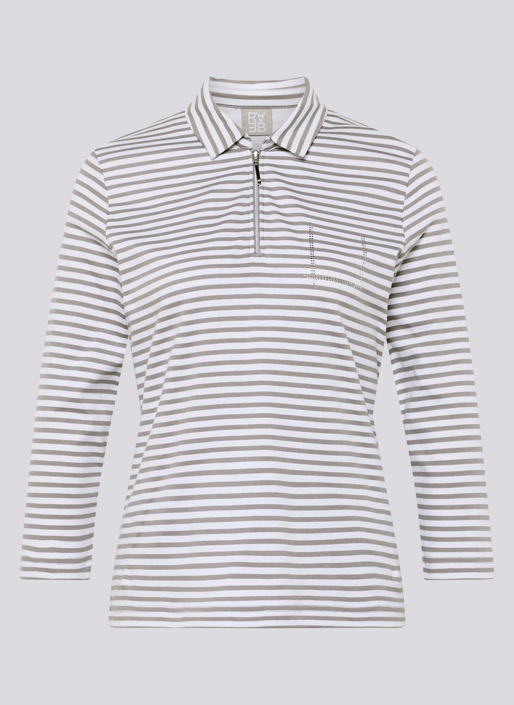 Rabe Grey Striped Polo Zipped Sweatshirt