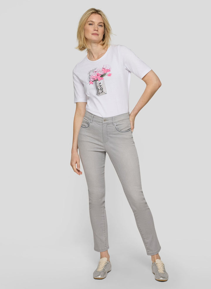 Rabe White Floral Rhinestone Print Top