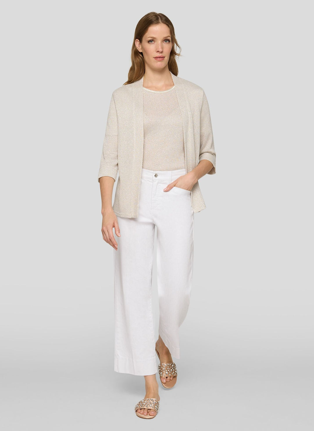 Rabe Beige Open Textured 3/4 Sleeve Jacket