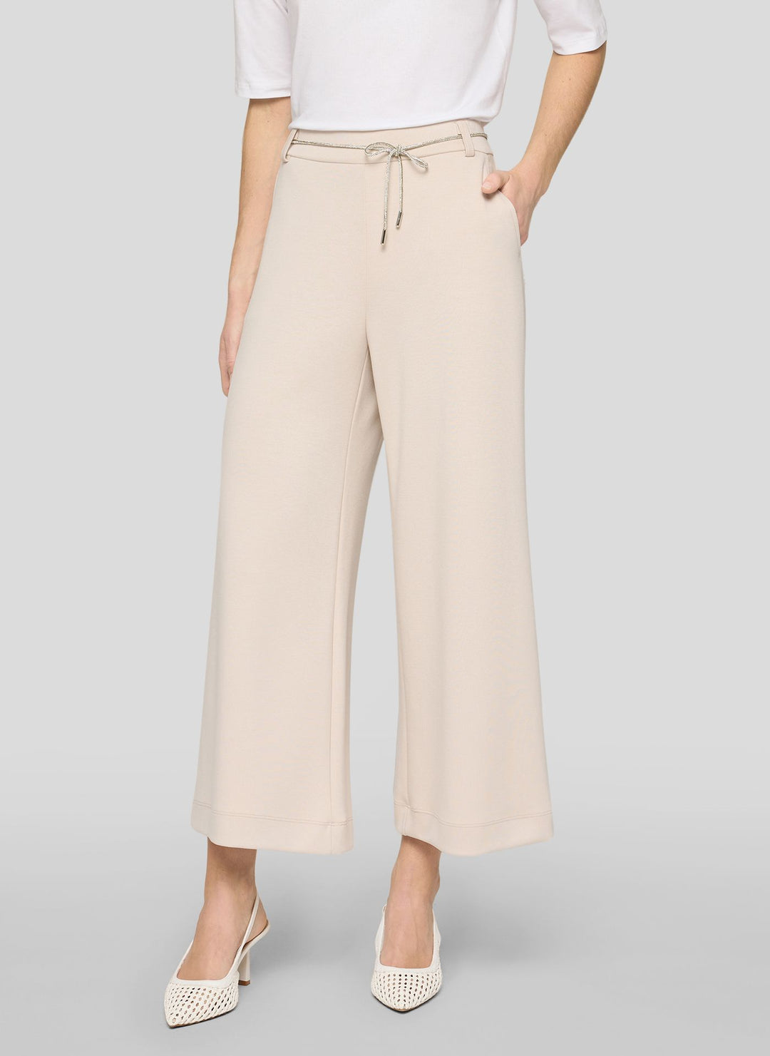Rabe Beige Wide Leg Trousers with Rhinestone Tie
