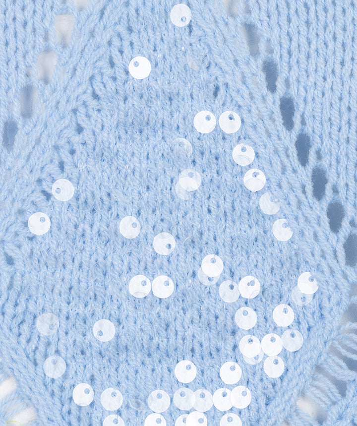 EsQualo Blue Sweater Ajour Diamond Sequins