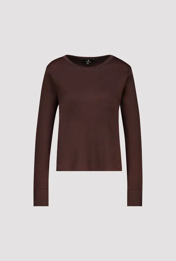 Monari Long Sleeve Top with Rhinestone Details, Black Coffee