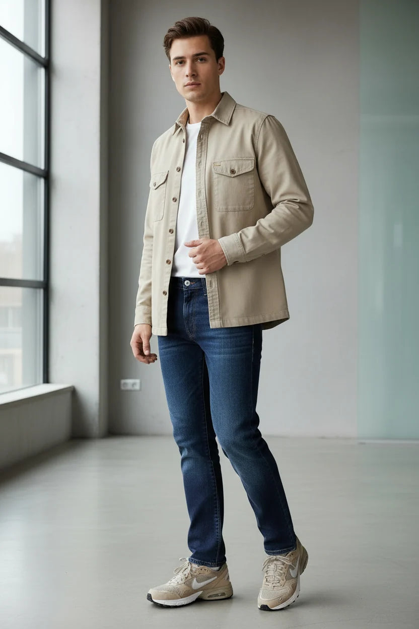 6th Sense Twill Overshirt, Dark Khaki