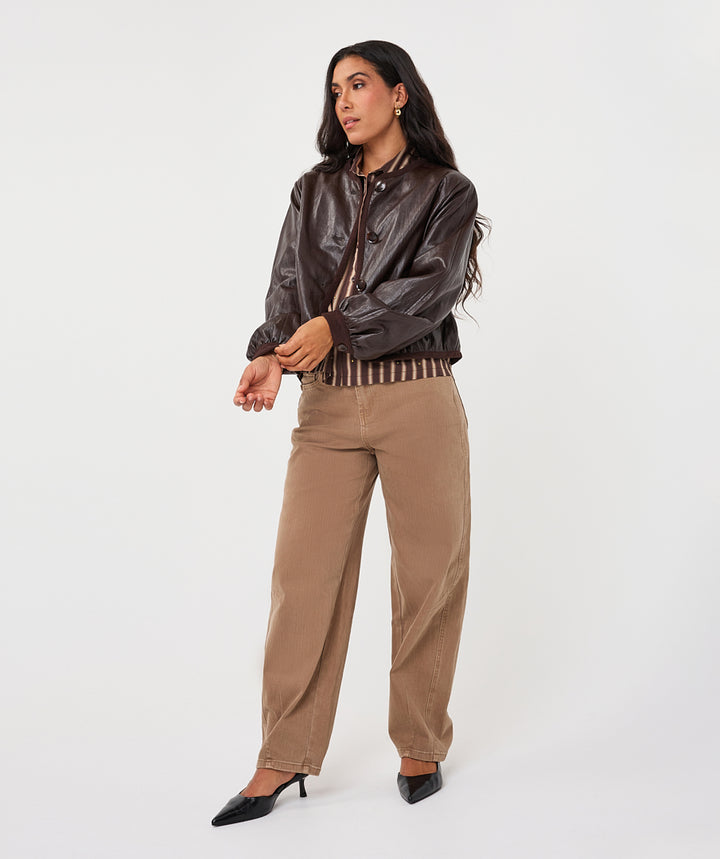 EsQualo Short PU Crinkle Jacket, Cacao