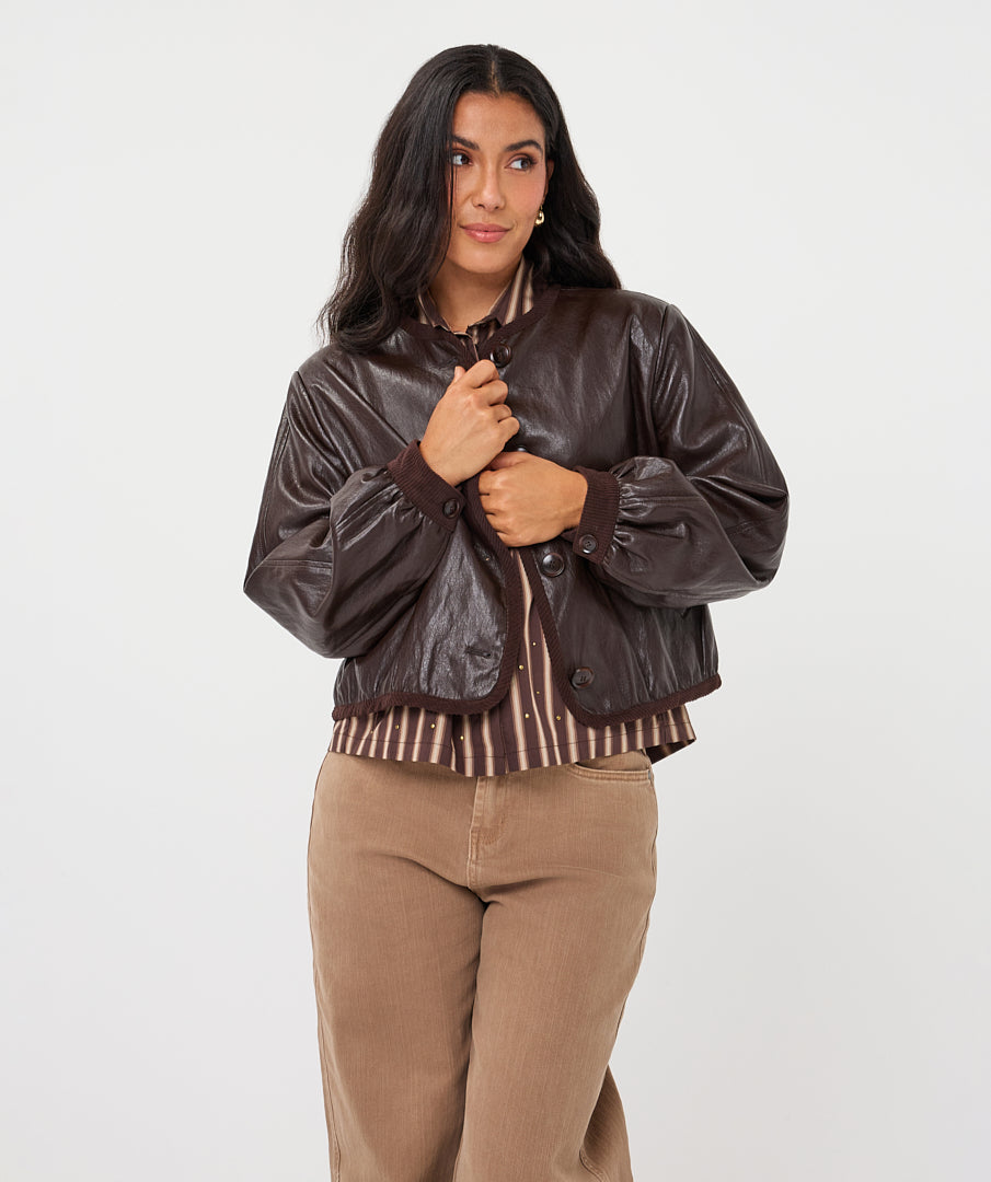 EsQualo Short PU Crinkle Jacket, Cacao