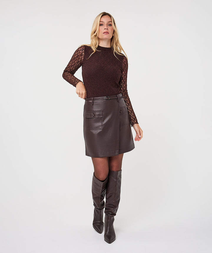 EsQualo Long Sleeve Lace Top, Cacao
