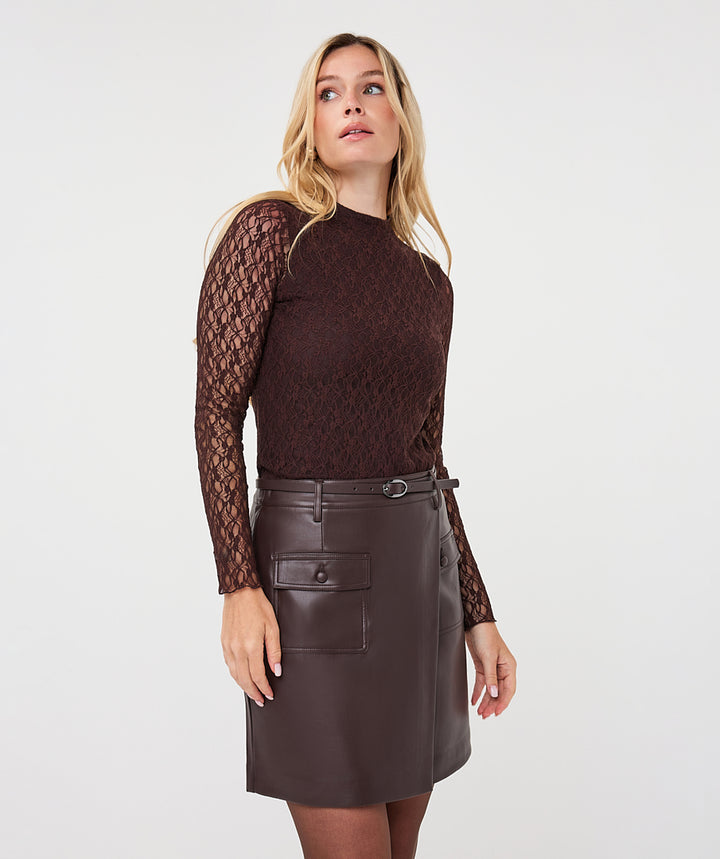 EsQualo Long Sleeve Lace Top, Cacao