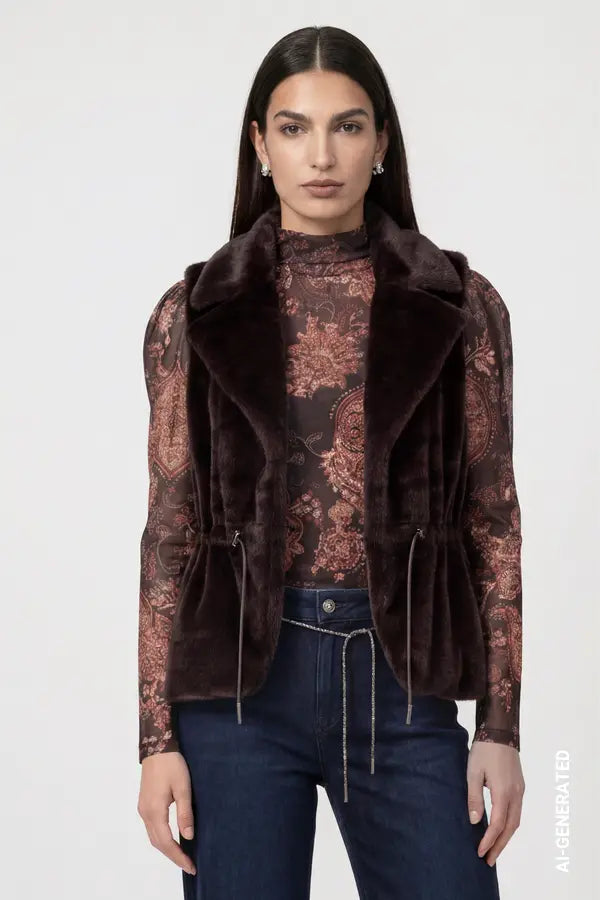 Monari Faux Fur Gilet, Black Coffee