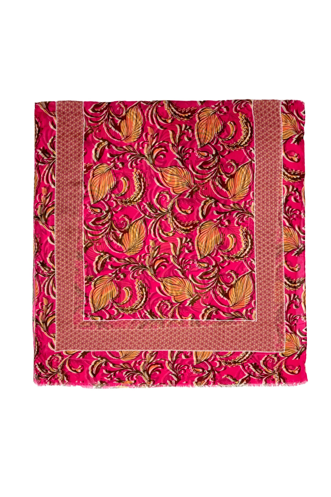 Pink Indian Inspired Leaf Print Frayed Scarf