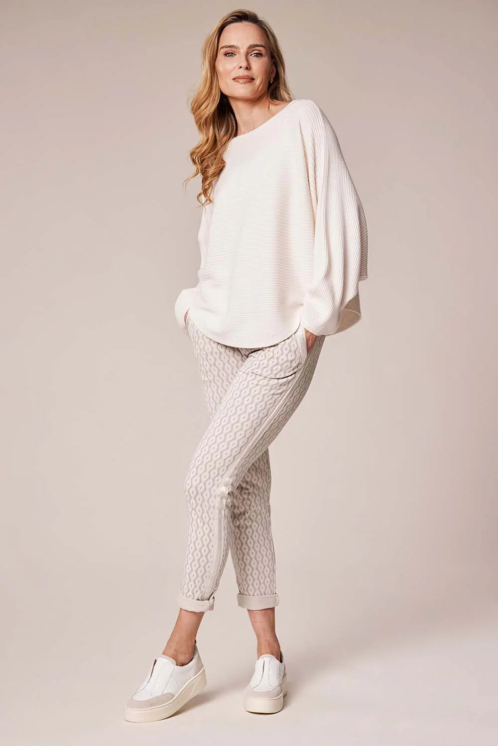 Decollage Beige Ribbed Batwing Sweater