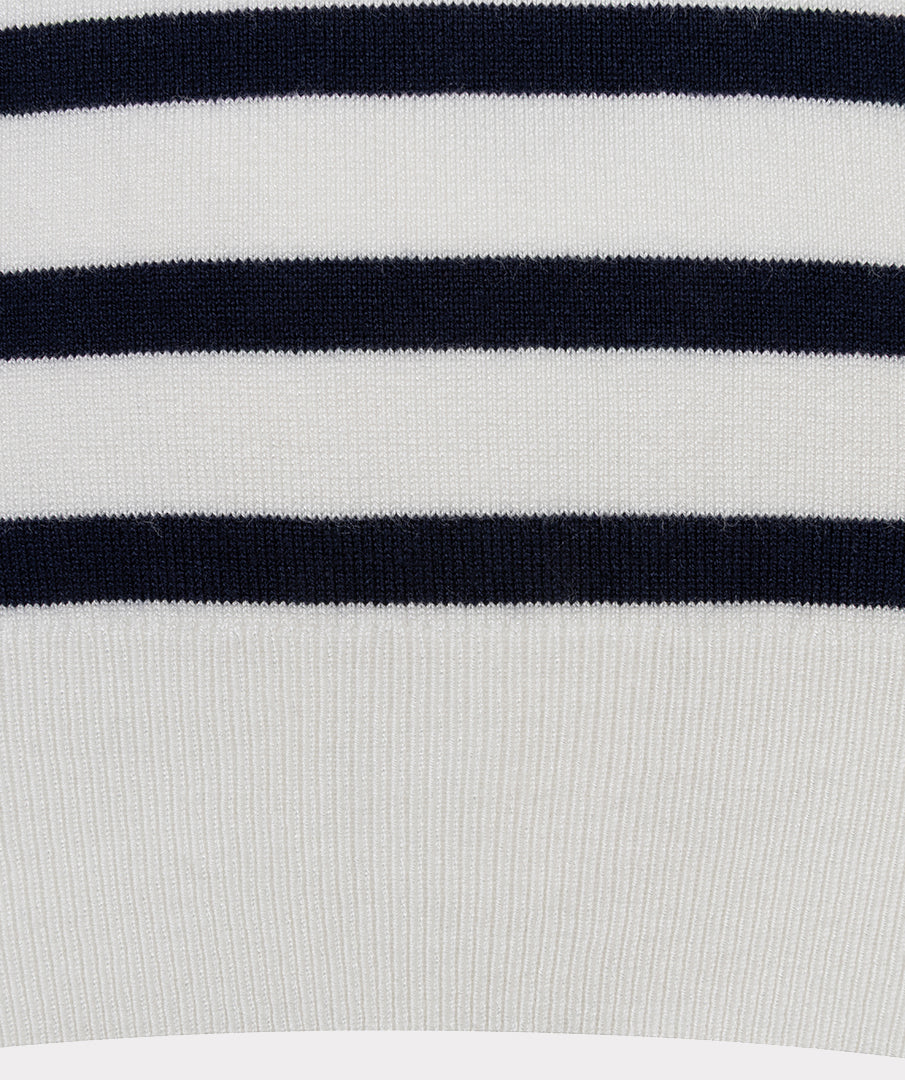 EsQualo Off White & Navy Short Sleeve Striped Knitted Sweater