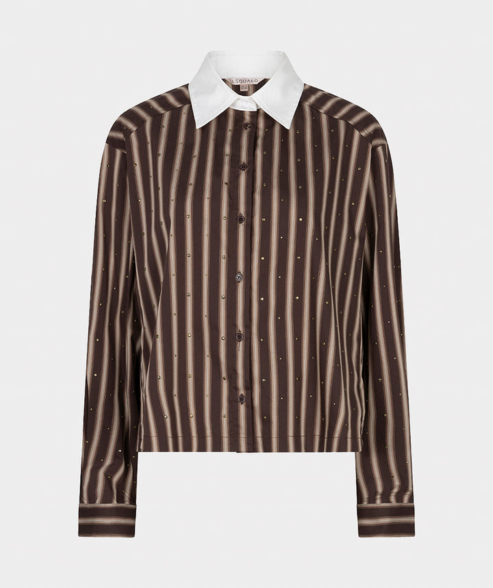 EsQualo Short Stripe Studs Shirt, Brown
