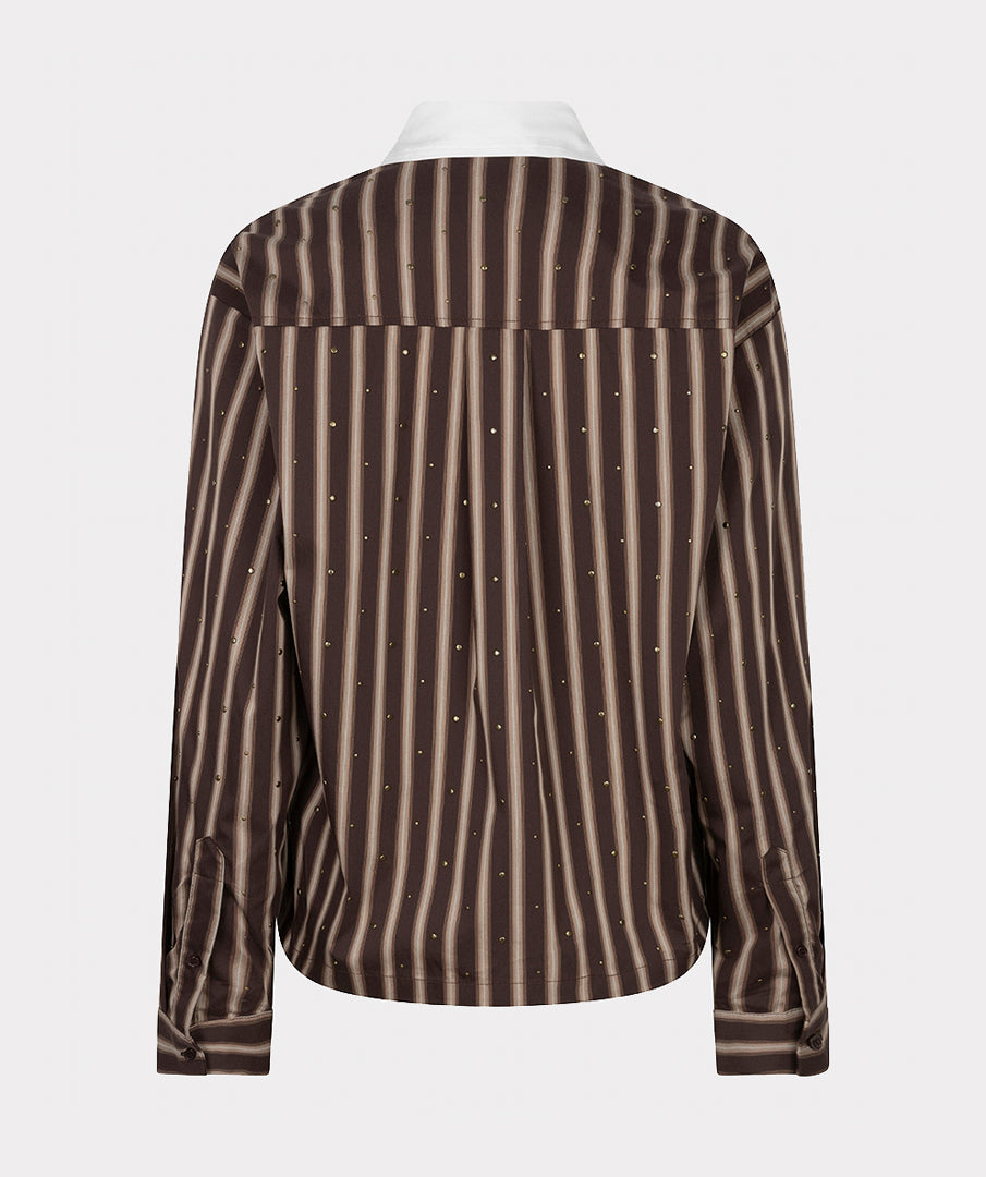 EsQualo Short Stripe Studs Shirt, Brown