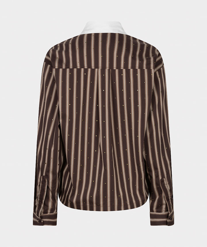 EsQualo Short Stripe Studs Shirt, Brown