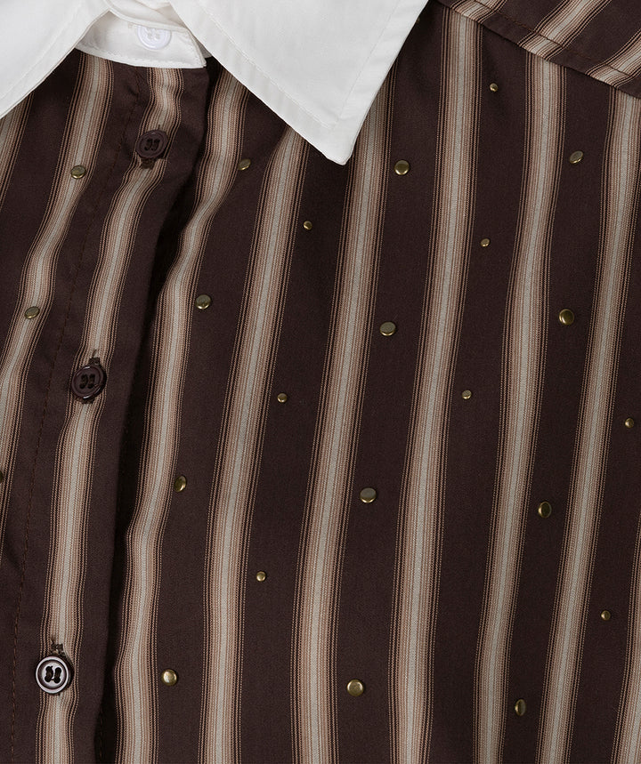 EsQualo Short Stripe Studs Shirt, Brown
