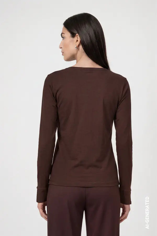 Monari Long Sleeve Top with Rhinestone Details, Black Coffee