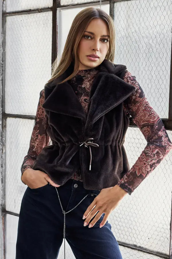Monari Faux Fur Gilet, Black Coffee