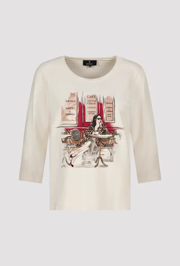 Monari Top with Cafe Vino Print, Antique White