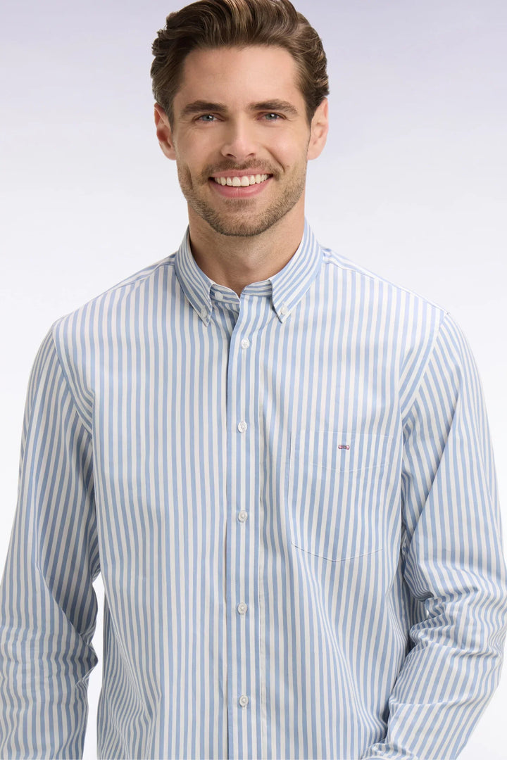 Eden Park Blue Cotton Button-Down Striped Shirt