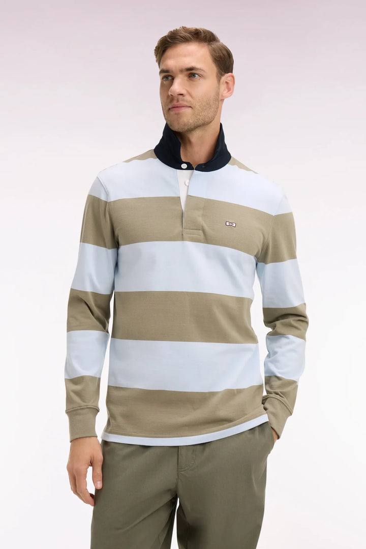 Eden Park Sky Blue & Khaki Long-Sleeved Rugby Shirt