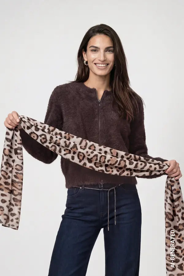 Monari Scarf Scarf with Leopard Print, Hazel Pattern