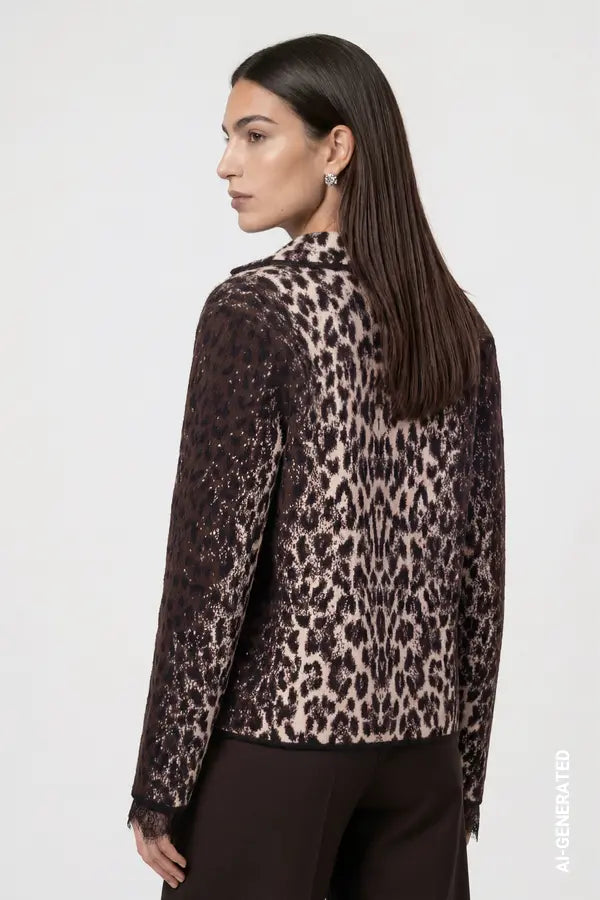 Monari Cardigan with Leopard Pattern, Black Coffee