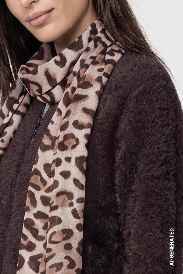 Monari Scarf Scarf with Leopard Print, Hazel Pattern