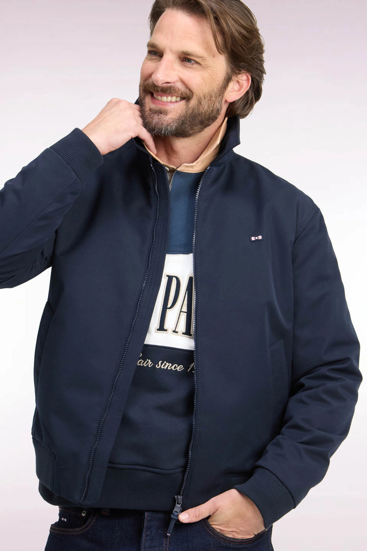 Eden Park Straight Cut Nylon Jacket with Ribbed Edges, Navy