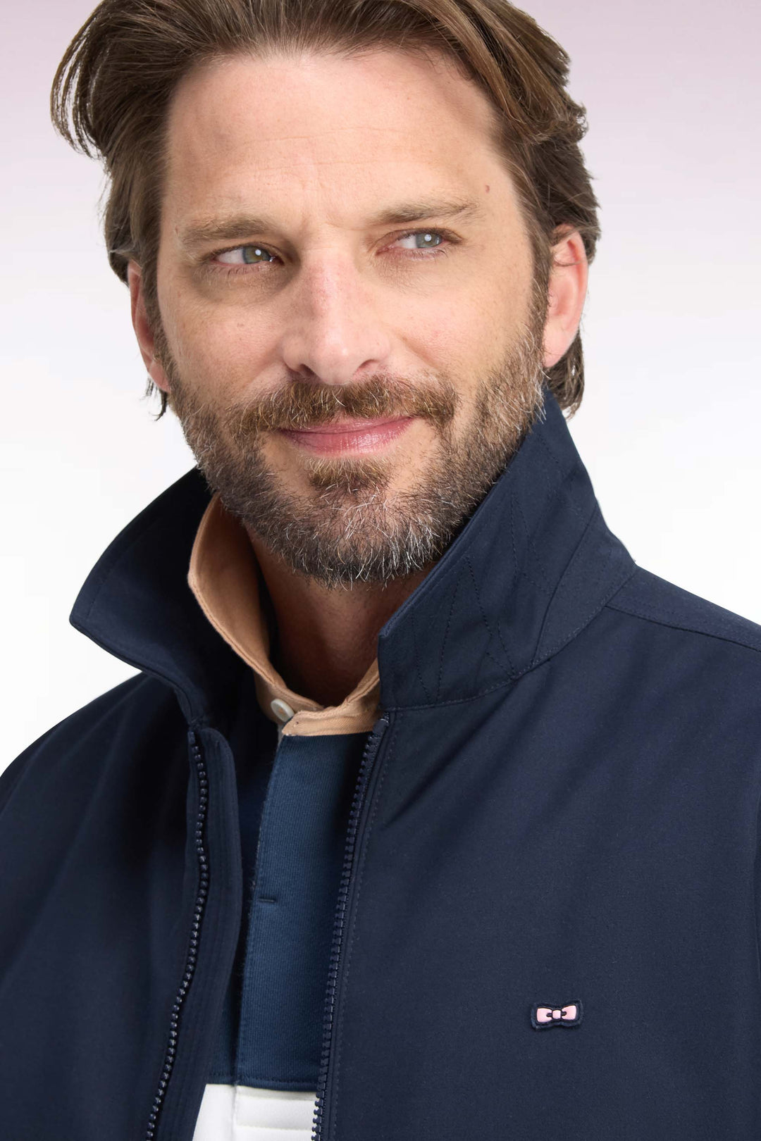 Eden Park Straight Cut Nylon Jacket with Ribbed Edges, Navy