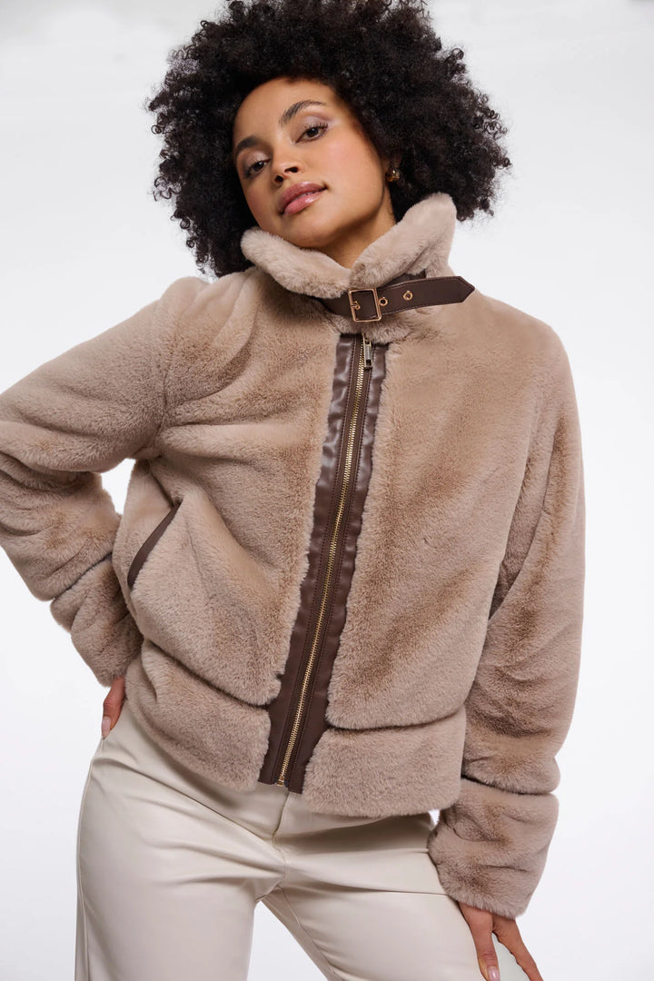 Rino & Pelle Lambra Short Faux Fur Jacket, Oat
